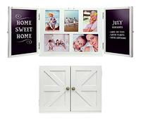 Barndoor Wood Collage Picture Frame with 2 Magnetic Chalkboard Doors: D?cor for Kitchen, Living Room, Bedroom, Office - White