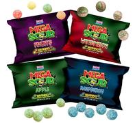 Barnetts Mega Sour Candy 4 Pack Bundle - Raspberry | Fruits | Apple | Watermelon - Trendy Sweet Bags - Traditionally Handmade Sweets (227g x 4)