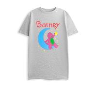 Barney Cartoon Womens Grey Short Sleeve Nightdress | Classic Nightwear with Crew Neck | Comfortable Sleepwear for Home | Kids Character Design Merch