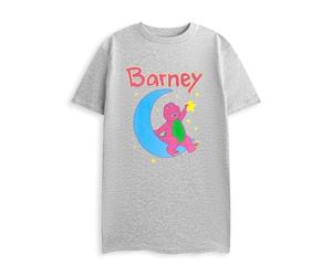 Barney Cartoon Womens Grey Short Sleeve Nightdress | Classic Nightwear with Crew Neck | Comfortable Sleepwear for Home | Kids Character Design Merch