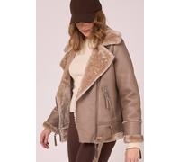 Barneys Originals Women's Faux Shearling Belted Aviator in Beige | Size: 12 Barneys Originals Beige 12