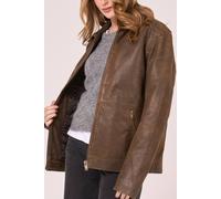 Barneys Originals Oversized Aged Real Leather Harrington In Brown Brown XS