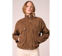 Barneys Originals Women's Real Suede Funnel Neck Bomber Jacket in Light Brown | Size: 16 Barneys Originals Light Brown 16