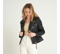 Barneys Originals Women's Gold Trim Leather Biker Jacket - Samie - 18
