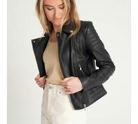 Barneys Originals Women's Leather Ribbed Asymmetric Biker Jacket - Victoria - 8