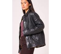 Barneys Originals Women's Vintage Washed Real Leather Oversized Jacket in Black | Size: Medium Barneys Originals Black M