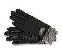 BARNEYS Women's Real Leather Gloves | Genuine Sheep Nappa | Touchscreen Compatible (Knitted Cuff, Black, S/M)