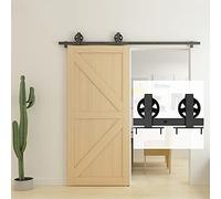 BARNSMITH 6FT/ 182CM Ceiling Mount Sliding Door Hardware Kit Heavy Duty Black Carbon Steel Closet Track Kit, Big Wheel Spoke Roller Hanger for Barn Door