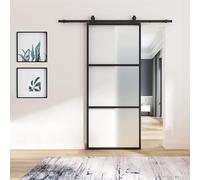 BARNSMITH 92cm W x 213cm H Frosted Glass Barn Door with 183cm Top Mounted Hardware kit Include Soft Close Mechanism Black Carbon Steel Tempered Frosted Glass Sliding Door, Assemble Required