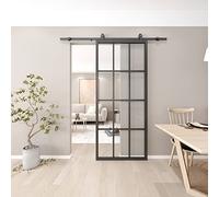 BARNSMITH Clear Glass Sliding Door, 91x214cm DIY Modern Pre-Drilled Holes Aluminum Frame Interior Barn Door Panel for Closet Office Kitchen Bathroom Doors