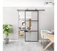 BARNSMITH Metal Frame Clear Tempered Glass Sliding Door Kit, 92cm W x 213cm H DIY Modern Pre-Drilled Holes Interior Barn Door Panel with 183cm Steel Sliding Door Track