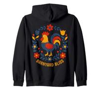 Barnyard Bliss Folk Art Rooster Chicken Design Zip Hoodie