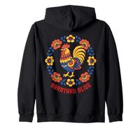 Barnyard Bliss Folk Art Rooster Country Life Zip Hoodie