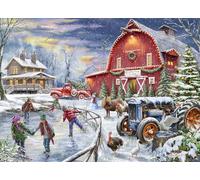 Barnyard Christmas Jigsaw Puzzle 1000 Piece by Vermont Christmas Company - Fully Interlocking & Randomly Shaped Pieces - 26 5/8" x 19 1/4"