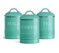 Barnyard Designs Canister Sets for Kitchen Counter, Vintage Kitchen Canisters, Country Rustic Farmhouse Decor for the Kitchen, Coffee Tea Sugar Farmhouse, Metal, Set of 3, Turquoise