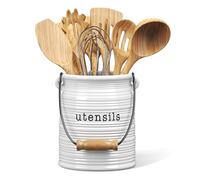 Barnyard Designs Ceramic Farmhouse Kitchen Utensil Holder for Countertop, Decorative Large Kitchen Utensil Holder for Kitchen Counter, Utensil Crock Spatula Holder, 6" White