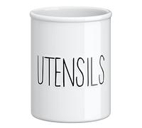 Barnyard Designs Ceramic Utensil Crock Holder for Kitchen Counter, Rustic Farmhouse Countertop Decor, French Country Organizer Caddy for Cooking Utensils, Spatulas and Mixing Spoons, White, 14 x 18cm