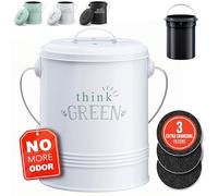 Barnyard Designs Decorative Compost Bin with Lid for Kitchen Countertop, Food Composter Container Can, Small Indoor Compost Trash Bucket, 1.2 Gallon, Galvanized Steel, 7" x 9.5", White
