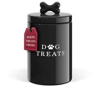 Barnyard Designs Large Dog Treat Container with Lid, Cute Rustic Ceramic Dog Treat Jar for Kitchen Counter (Black)