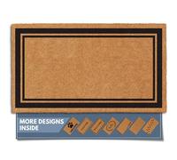 Barnyard Designs Natural Coco Coir Heavy Duty Backing Doormat - Large Cute Non-Slip Front Door Welcome Mat for Outside Entrance or Porch Entry, Brown (Border / 17" x 30")