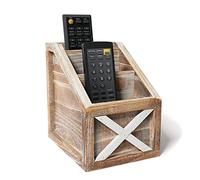 Barnyard Designs Rustic Vintage Wooden Desk Organizer Remotes Caddy Tabletop Desktop Office Supplies Desk Accessories Holder, 17 x 16.5cm (White/Brown)