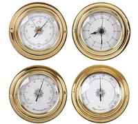 Barometer,Barometers for The Home,Barometer Thermometer Hygrometer Clock,4 pcs Analog Weather Station Set,Fishing Barometer,Portable Marine Wall Mount Barometers Indoor Outdoor,Gold,98mm