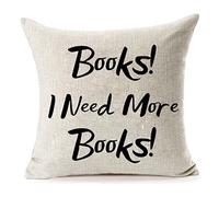 Baroncover Home Decor Cotton Linen Books I Need More Books Pillow Covers 18x18, Cute Letters Pattern Throw Pillow Case Cushion Cover for Sofa