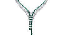 Baroness Statement Necklace Emerald Silver for Women, 925 Sterling Silver, Lab-Created Emeralds, 44cm Length