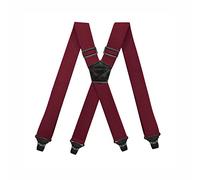 BaronHong Airport Friendly Suspenders,NO buzz Plastic 4 Clips 1.5 inch Fully Elastic Braces with Leather Patch Ski Suspenders(burgundy,M)