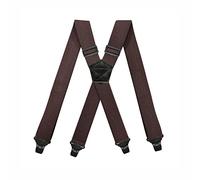 BaronHong Airport Friendly Suspenders,NO buzz Plastic 4 Clips 1.5 inch Fully Elastic Braces with Leather Patch Ski Suspenders(coffee,M)