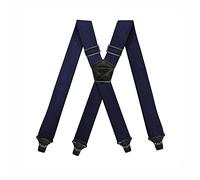 BaronHong Airport Friendly Suspenders,NO buzz Plastic 4 Clips 1.5 inch Fully Elastic Braces with Leather Patch Ski Suspenders(navy,M)