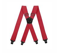 BaronHong Airport Friendly Suspenders,NO buzz Plastic 4 Clips 1.5 inch Fully Elastic Braces with Leather Patch Ski Suspenders(red,M)