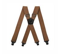 BaronHong Airport Friendly Suspenders,NO buzz Plastic 4 Clips 1.5 inch Fully Elastic Braces with Leather Patch Ski Suspenders(camel,M)