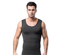 BaronHong Bamboo Charcoal Compression Vest Shirt to Hide Man Boobs Moobs Slimming Mens Shapewear Flatten Whole Abdomen(gray,M)