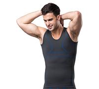BaronHong Bamboo Charcoal Compression Vest Shirt to Hide Man Boobs Moobs Slimming Mens Shapewear Flatten Whole Abdomen(blue,XXL)