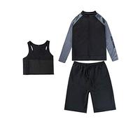BaronHong Chest Binder Quick-Drying Swimwear Zip Up Long Sleeve T-Shirt +Swimming Shorts for Trans Lesbian Tomboy(Black-Gray,2XL)
