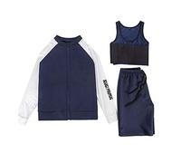 BaronHong Chest Binder Quick-Drying Swimwear Zip Up Long Sleeve T-Shirt +Swimming Shorts for Trans Lesbian Tomboy(Blue-White,S)