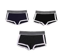 BaronHong Double-layer Crotch Cotton Striped Boyshort 3 Pack Boxer Briefs for Tomboy Trans Lesbian(a,2XL)