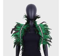 BaronHong Gothic Natural Feather Cape Shawl Shoulder Wrap Pearl Lace Deco Halloween Maleficent Costumes for Women(green,M)
