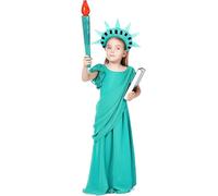 BaronHong Halloween Costumes, American Statue of Liberty Cosplay Costumes for Kids, Party Dresses for Ancient Greek Girls (Green, M)