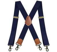 BaronHong Mens Braces 4 Swivel Strong Hooks Adjustable Suspenders Elastic Comfortable X Style 1.4" Heavy Duty Strap, navy, M
