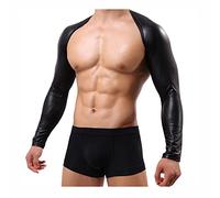 BaronHong Mens Faux PU Leather Hollow Arm Sleeves Shrug Fashion Stage Catwalk Show, Black, XX-Large Short