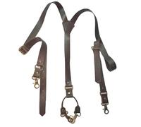 BaronHong Mens Heavy Duty Y Style Adjustable Leather Braces with 4 Metal Snap Hooks Vintage