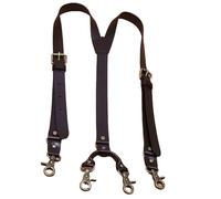 BaronHong Mens Heavy Duty Y Style Adjustable Leather Braces with 4 Metal Snap Hooks Vintage, Black (black-a), M