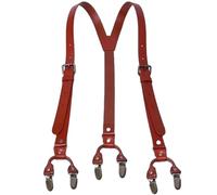 BaronHong Mens Heavy Duty Y Style Adjustable Leather Braces with 4 Metal Snap Hooks Vintage, Red-b, M