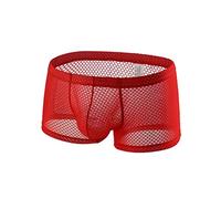 BaronHong Men's Mesh Sexy Boxer Briefs Breathable Underwear Low Rise Bulge Pouch Underwear(red,M)