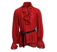 BaronHong Mens Pirate Shirt Vampire Renaissance Victorian Steampunk Gothic Ruffled Medieval Halloween Costume Clothing(red,XL)