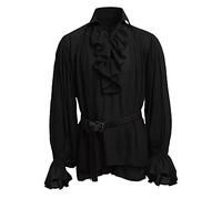 BaronHong Mens Pirate Shirt Vampire Renaissance Victorian Steampunk Gothic Ruffled Medieval Halloween Costume Clothing(Black,L)