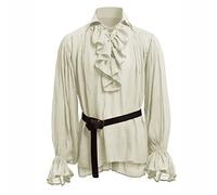 BaronHong Mens Pirate Shirt Vampire Renaissance Victorian Steampunk Gothic Ruffled Medieval Halloween Costume Clothing(Beige,4XL)