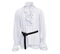 BaronHong Mens Pirate Shirt Vampire Renaissance Victorian Steampunk Gothic Ruffled Medieval Halloween Costume Clothing(White,M)